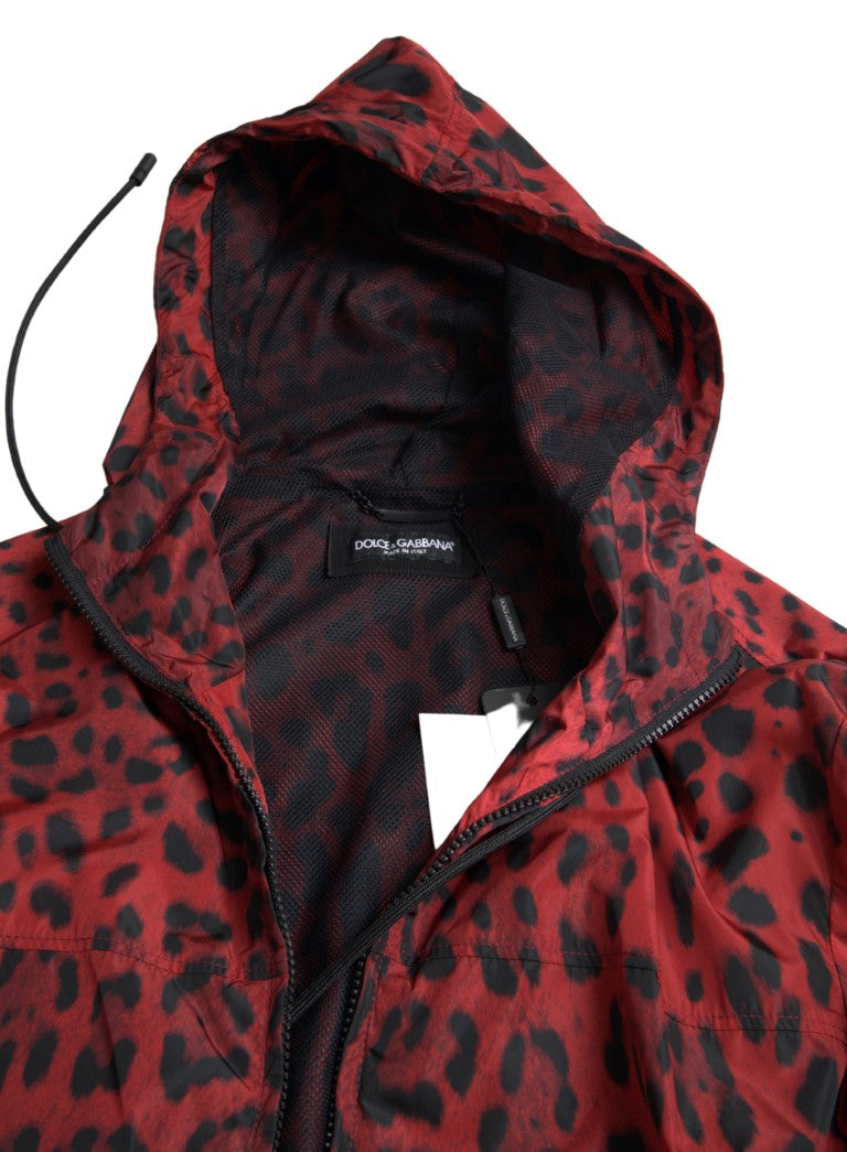 Rote Leoparden-Bomberjacke mit Kapuze