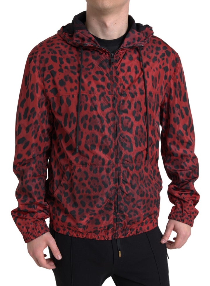 Rote Leoparden-Bomberjacke mit Kapuze