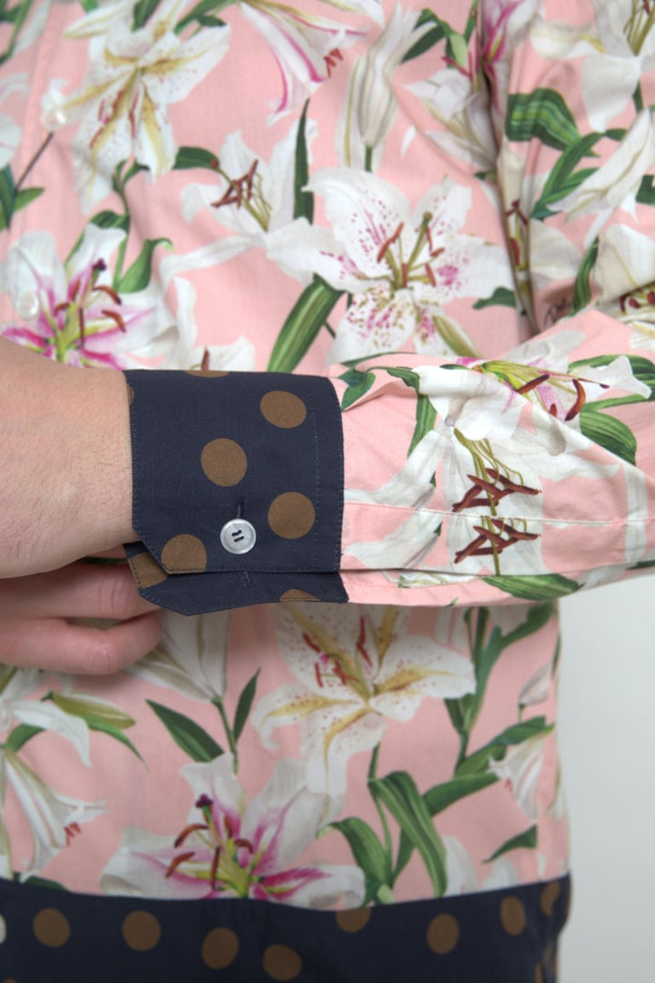 Baumwoll-Polka Dot Lily Print Hemd mit Kragen