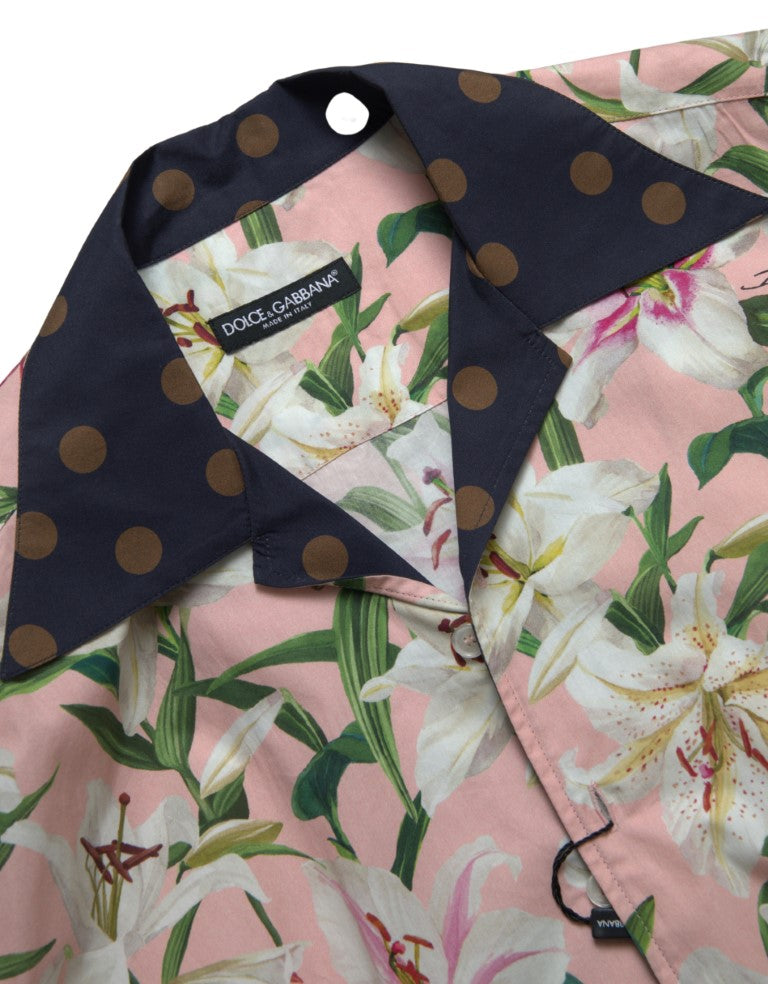 Baumwoll-Polka Dot Lily Print Hemd mit Kragen