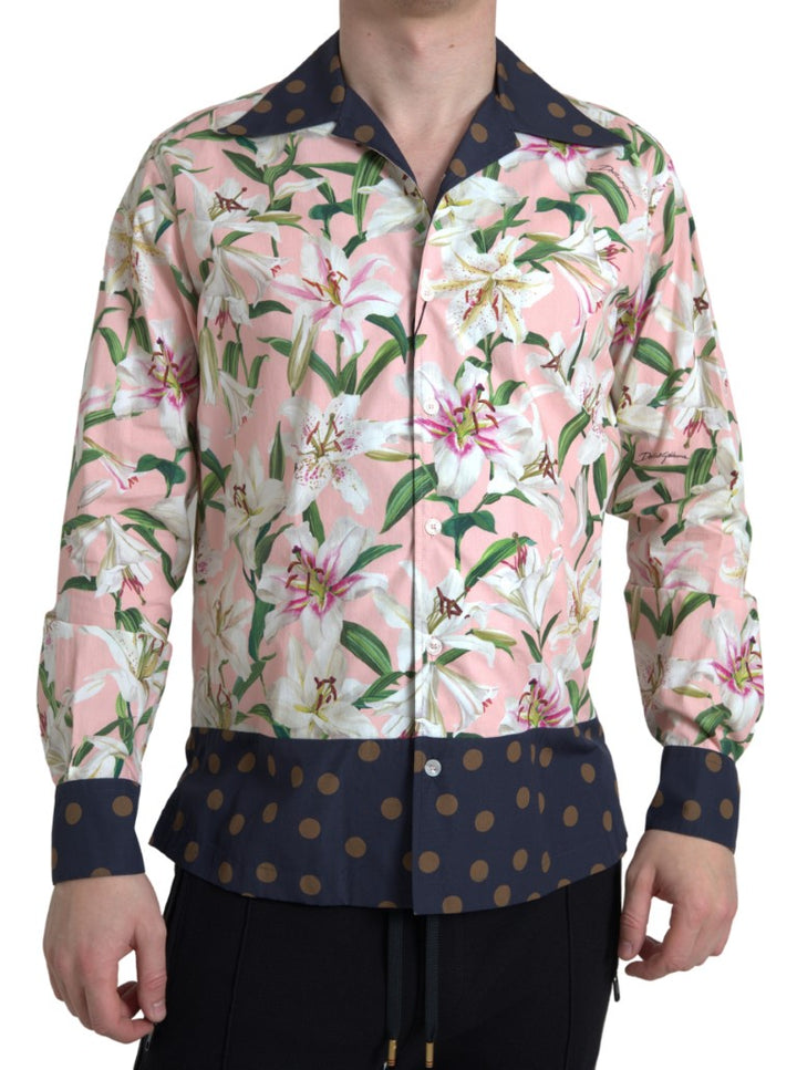 Baumwoll-Polka Dot Lily Print Hemd mit Kragen