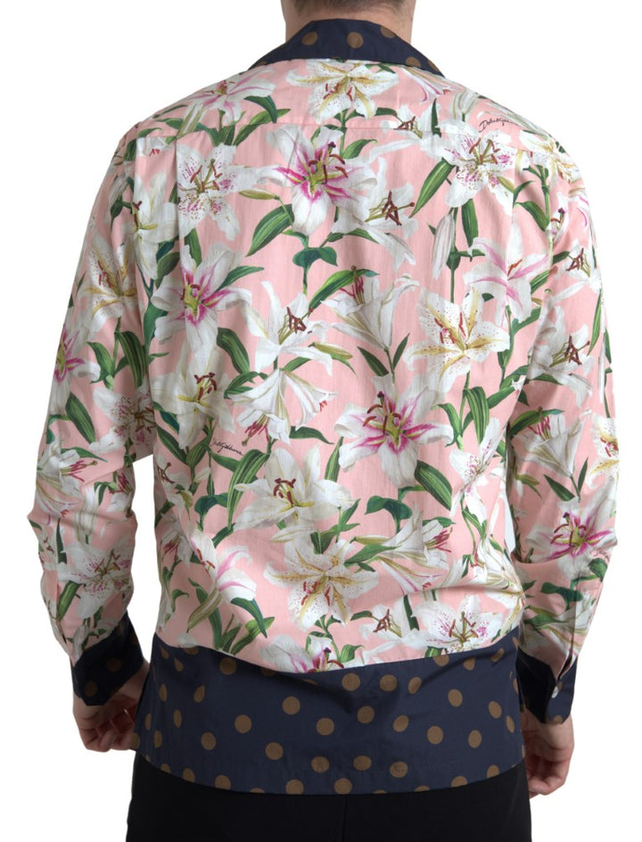 Baumwoll-Polka Dot Lily Print Hemd mit Kragen