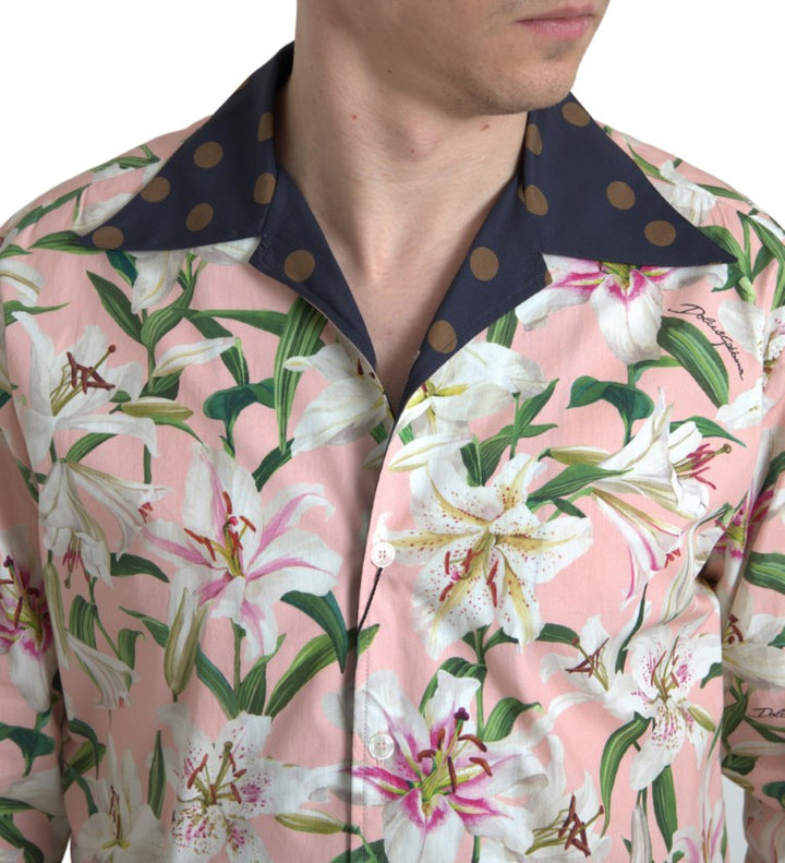 Baumwoll-Polka Dot Lily Print Hemd mit Kragen