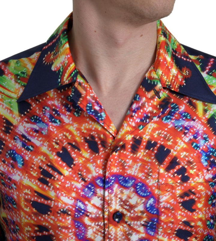 Multicolor silk button-down casual shirt