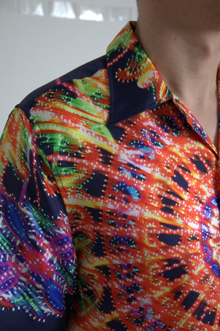 Multicolor silk button-down casual shirt