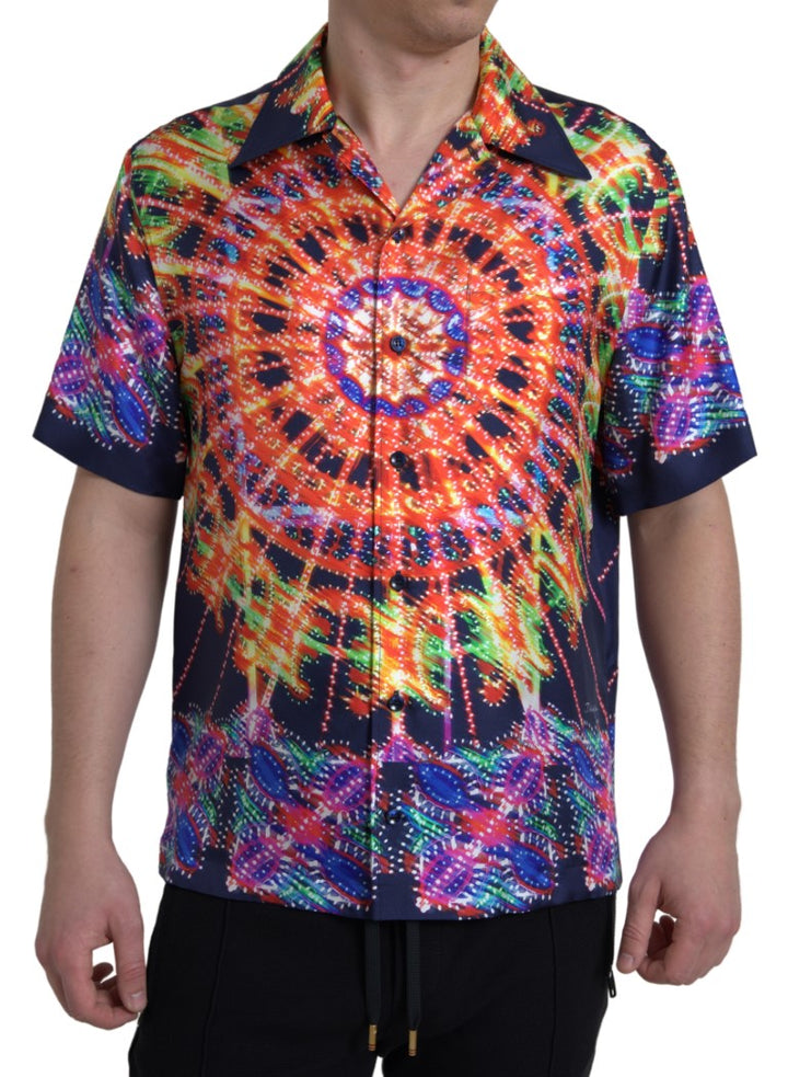 Multicolor silk button-down casual shirt