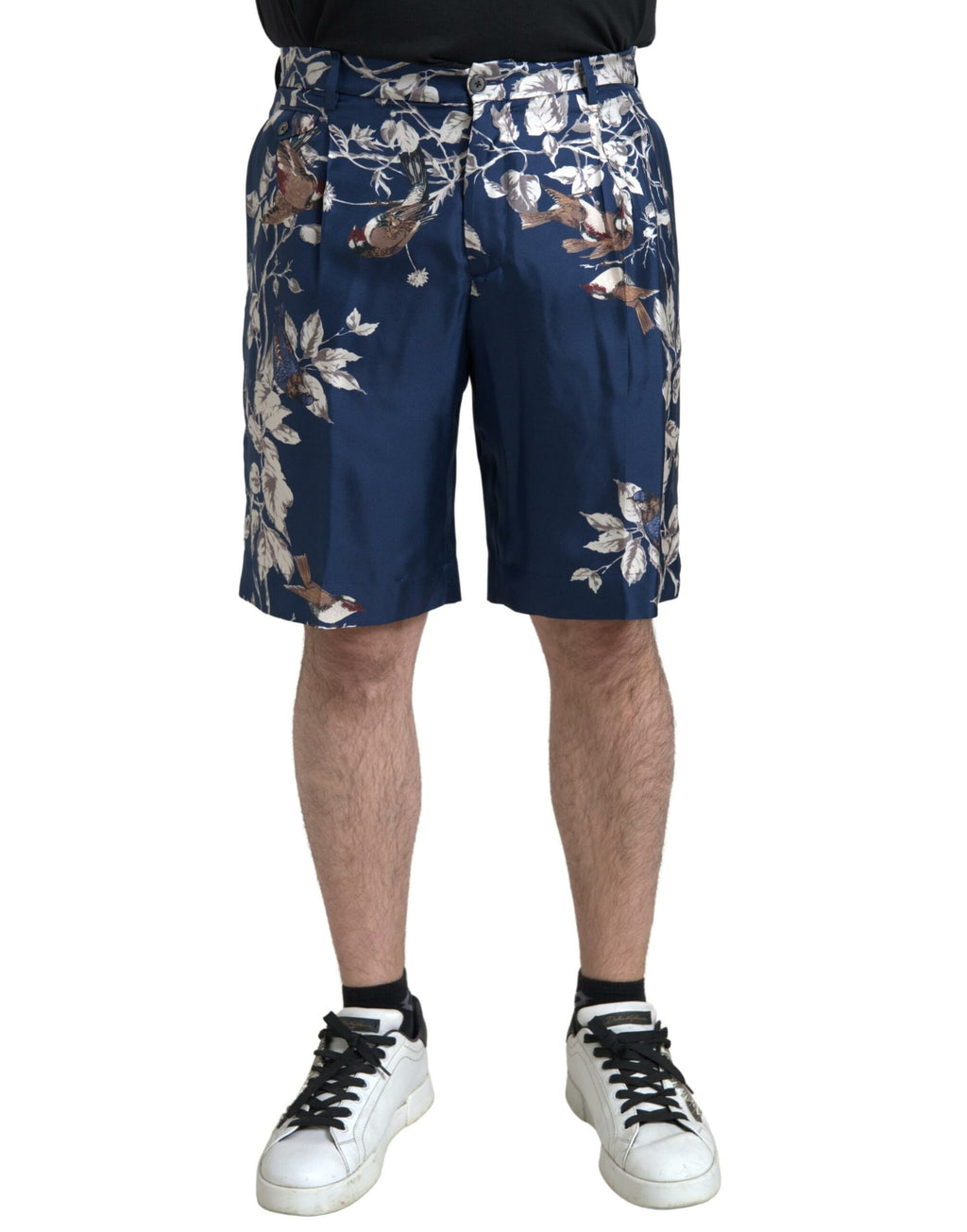 Blaue Bermudashorts mit Blumendruck aus Seide für Männer