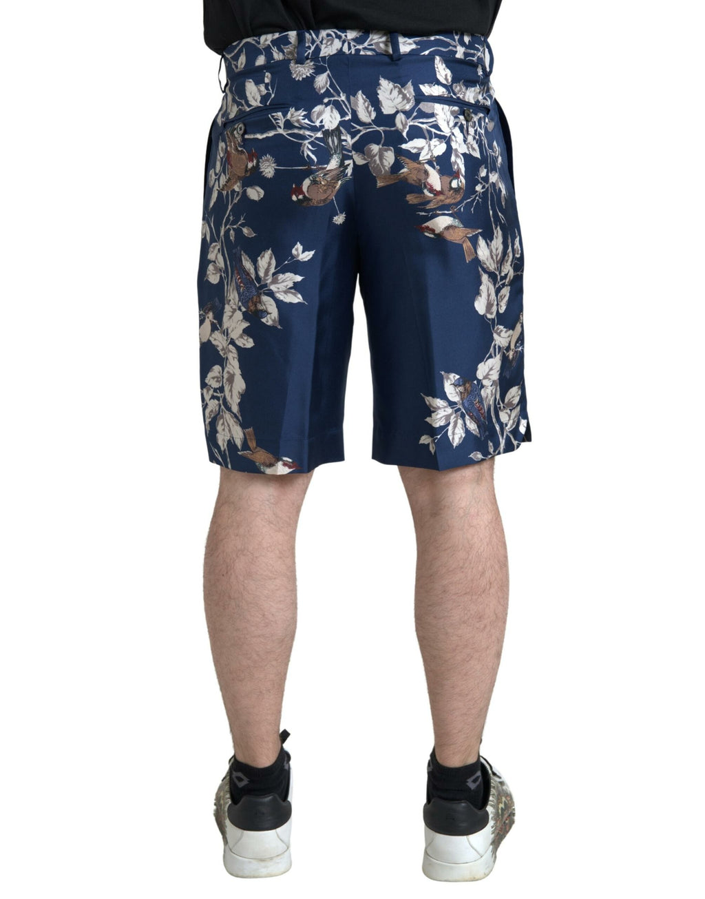 Blaue Bermudashorts mit Blumendruck aus Seide für Männer