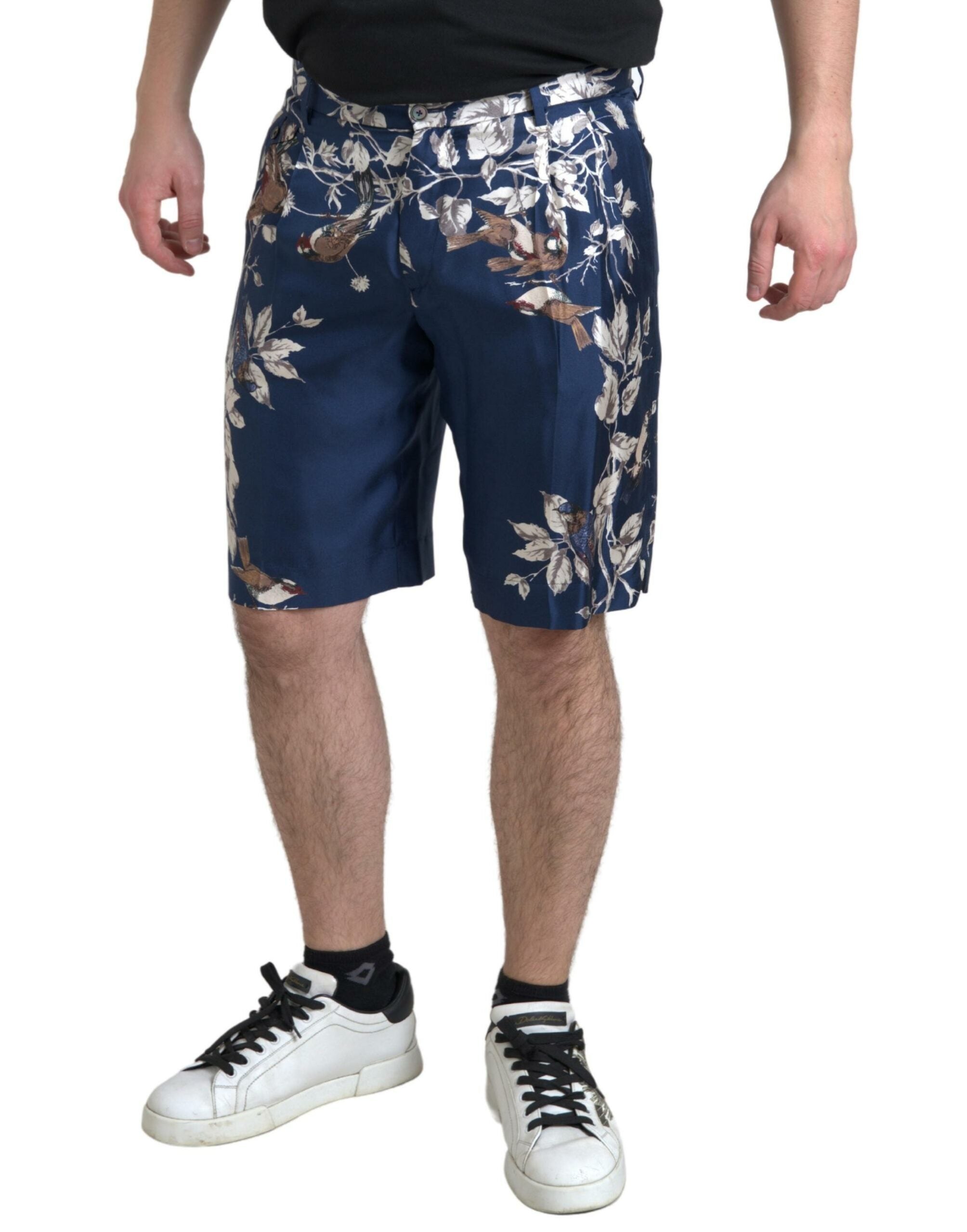Blaue Bermudashorts mit Blumendruck aus Seide für Männer