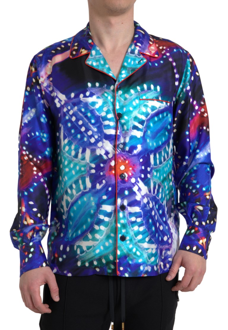 Psychedelic print silk pajama shirt