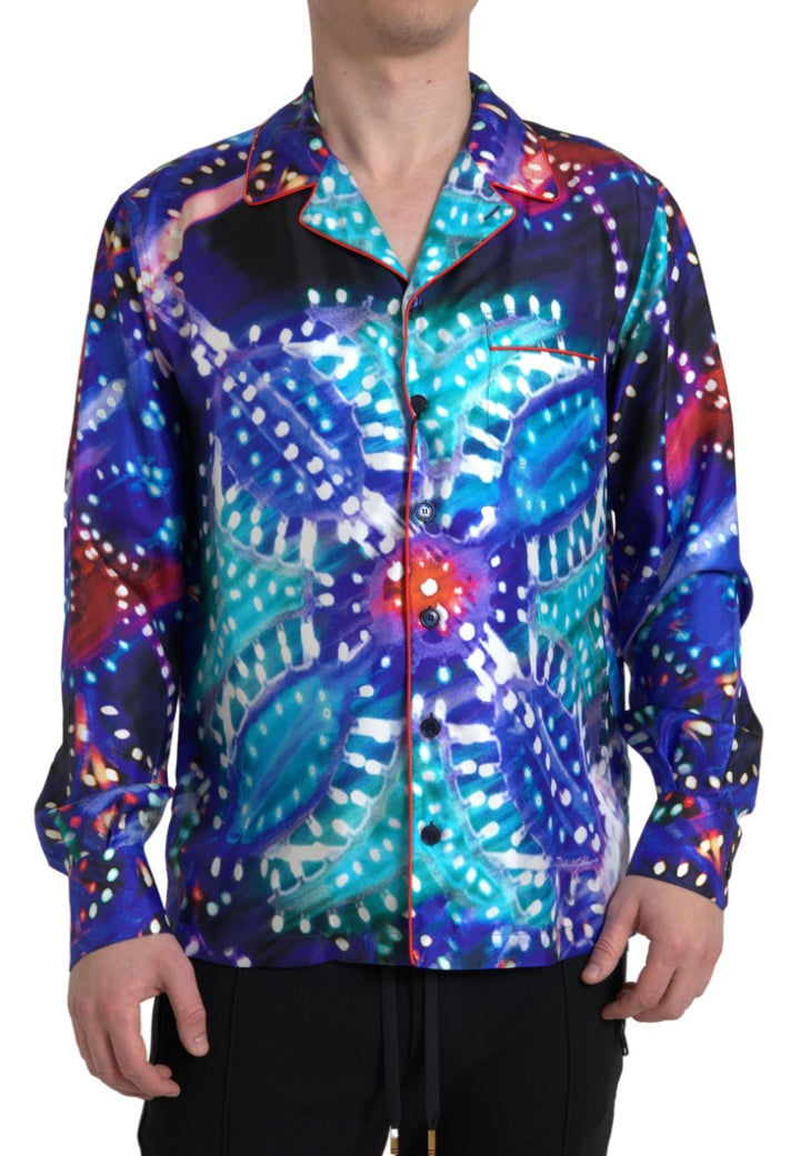 Psychedelic print silk pajama shirt