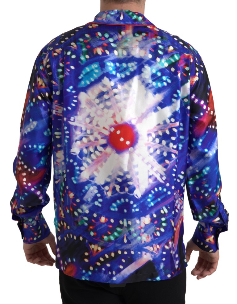 Psychedelic print silk pajama shirt