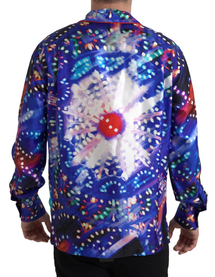 Psychedelic print silk pajama shirt