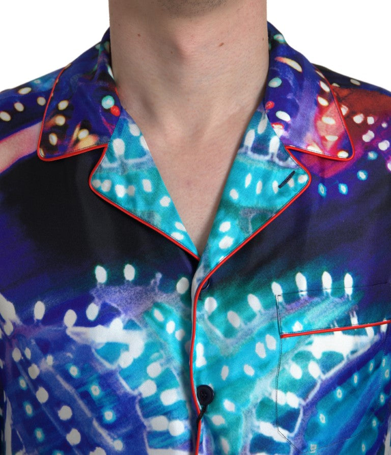 Psychedelic print silk pajama shirt