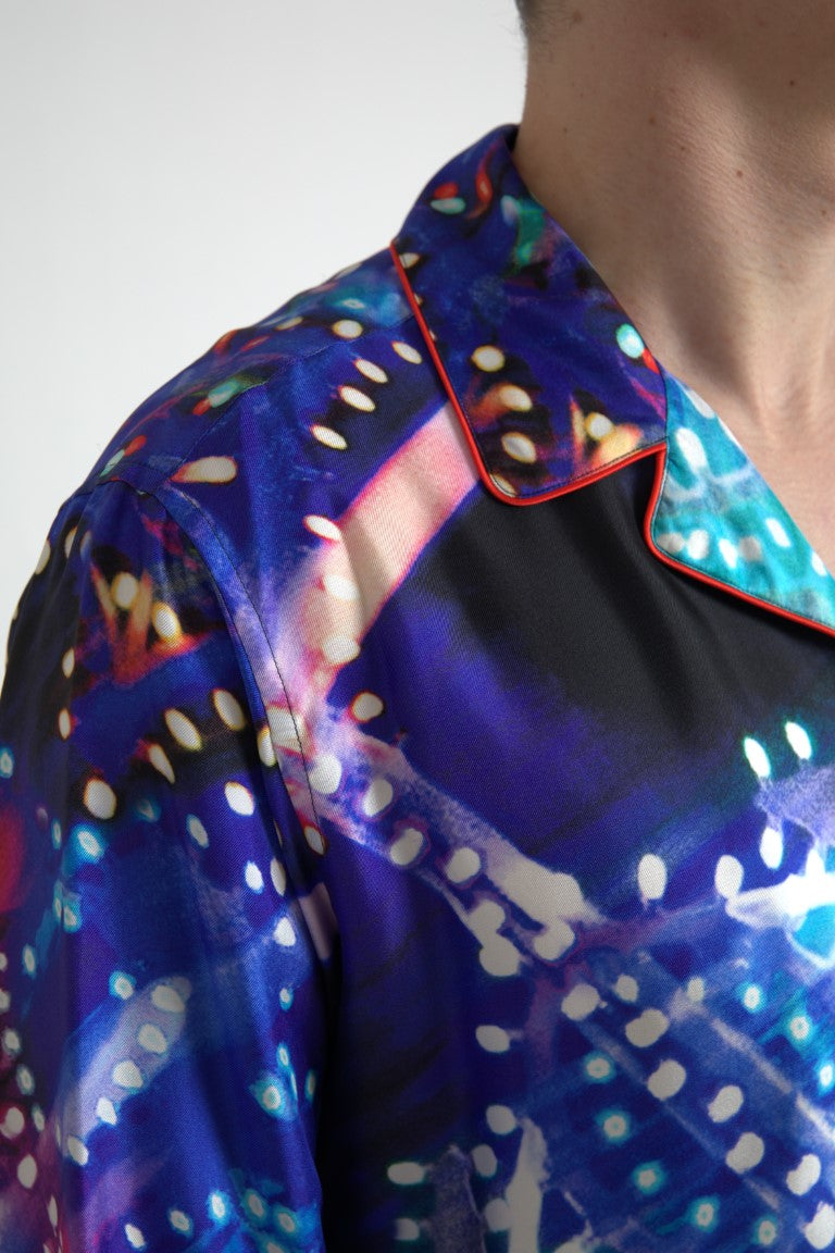 Psychedelic print silk pajama shirt