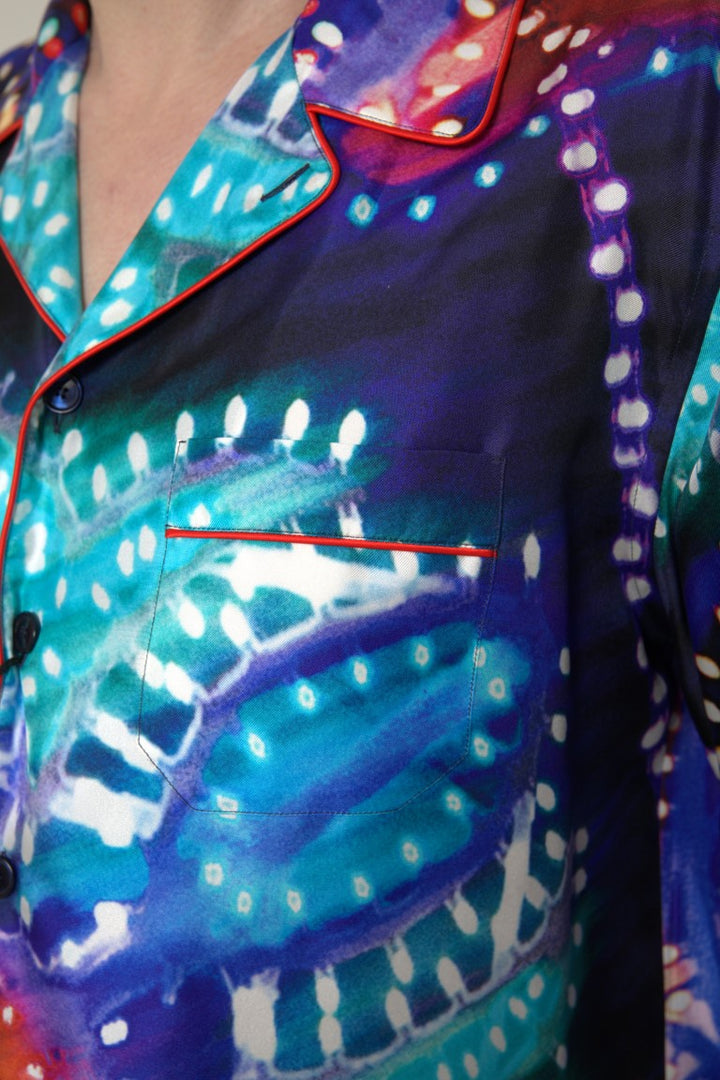 Psychedelic print silk pajama shirt