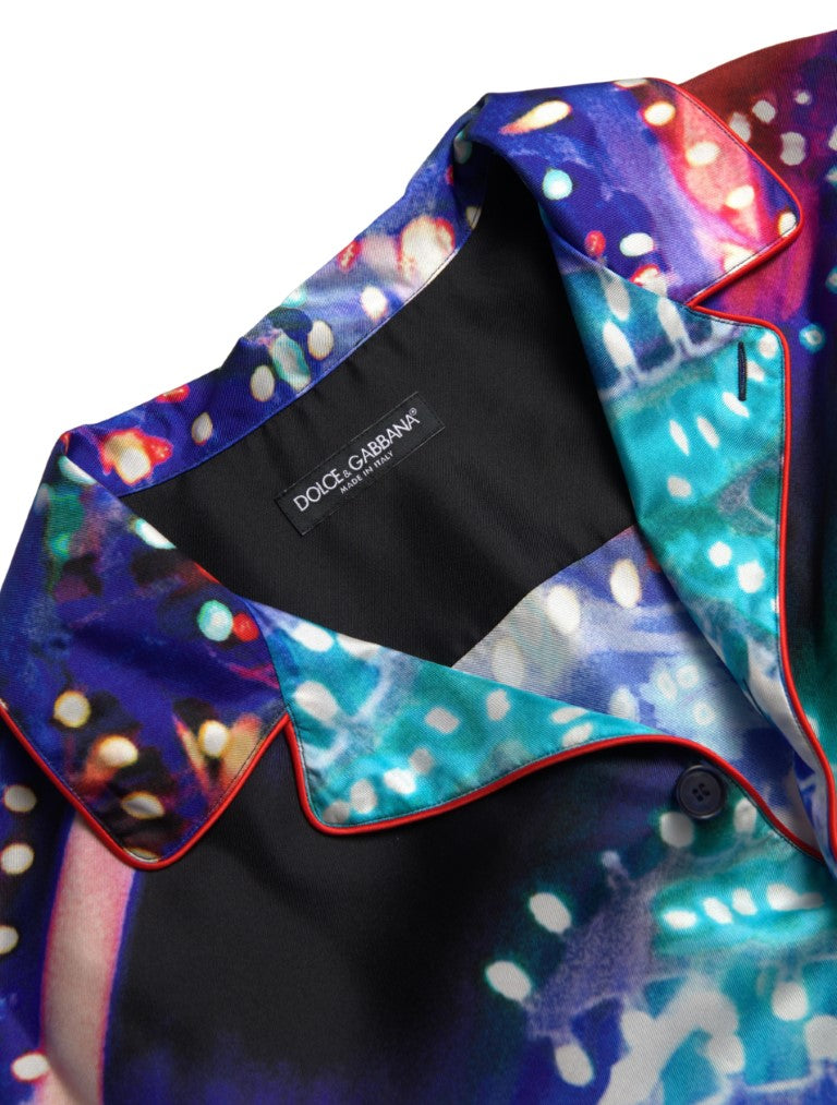 Psychedelic print silk pajama shirt