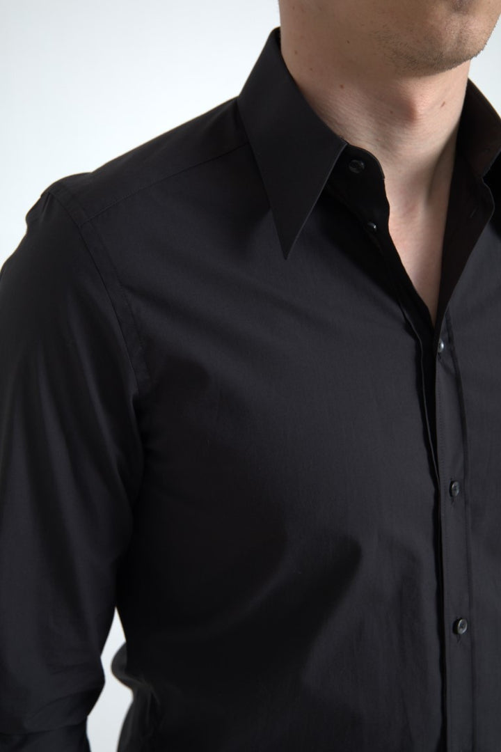 Elegant slim fit black cotton shirt