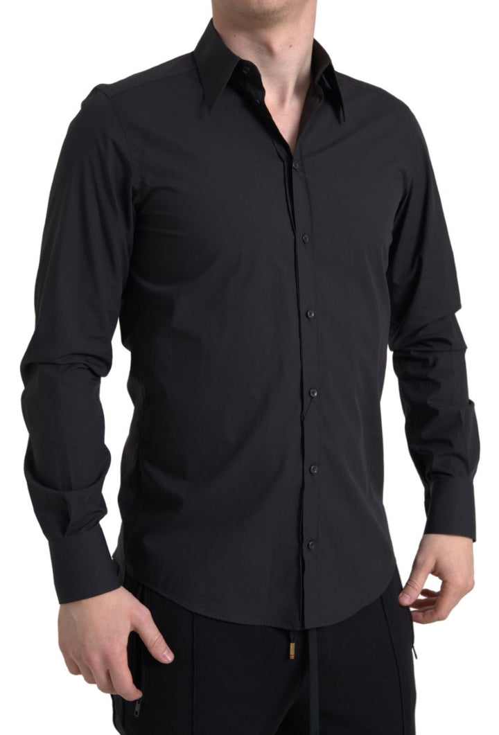 Elegant slim fit black cotton shirt