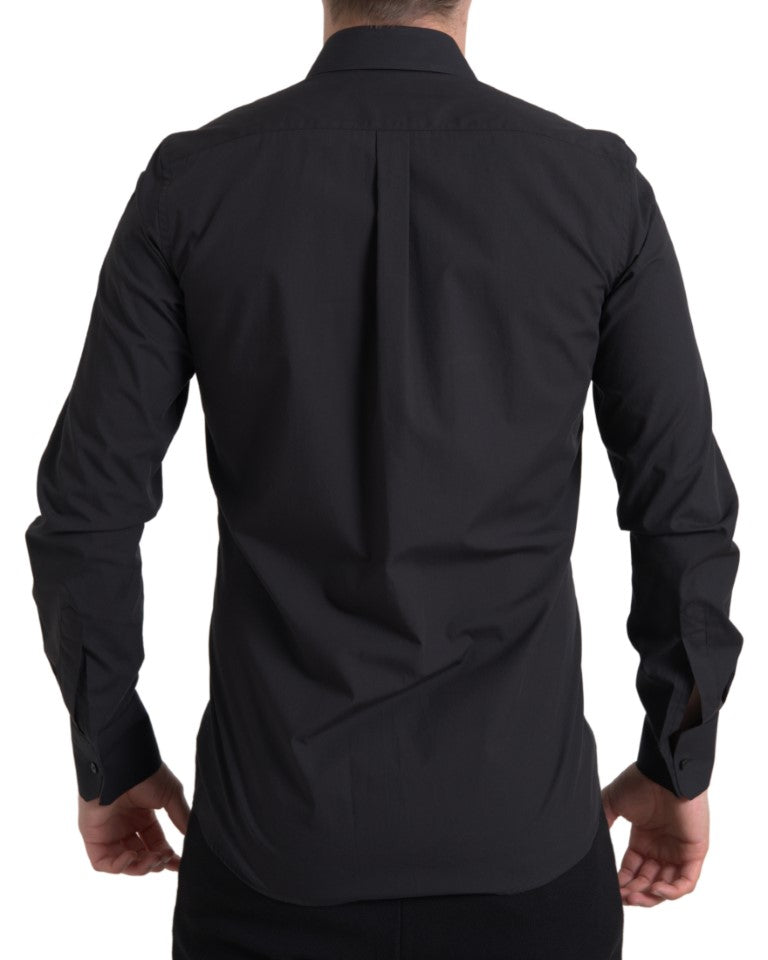 Elegant slim fit black cotton shirt