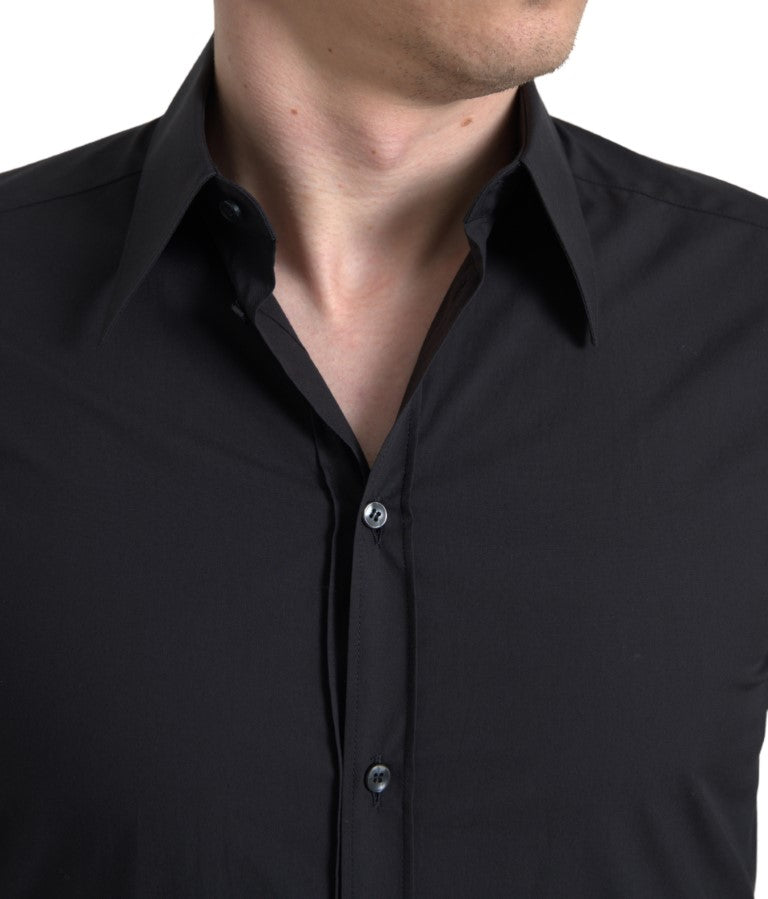 Elegant slim fit black cotton shirt