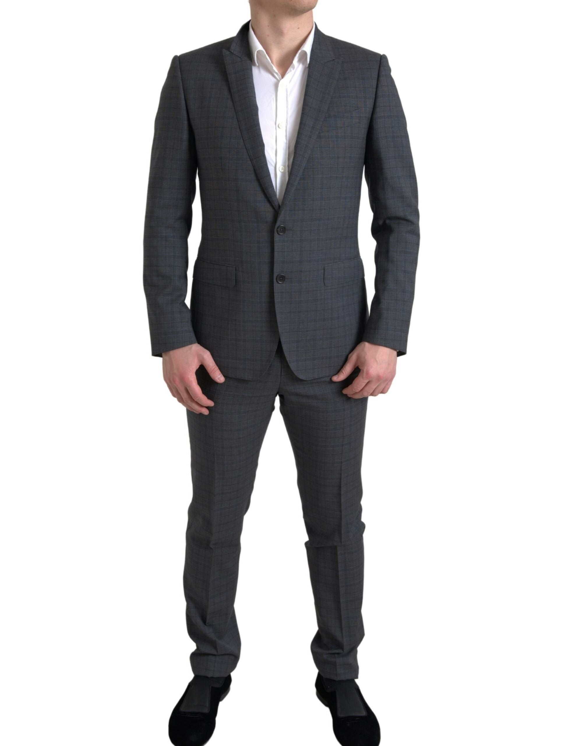 Elegant grey checked slim fit suit