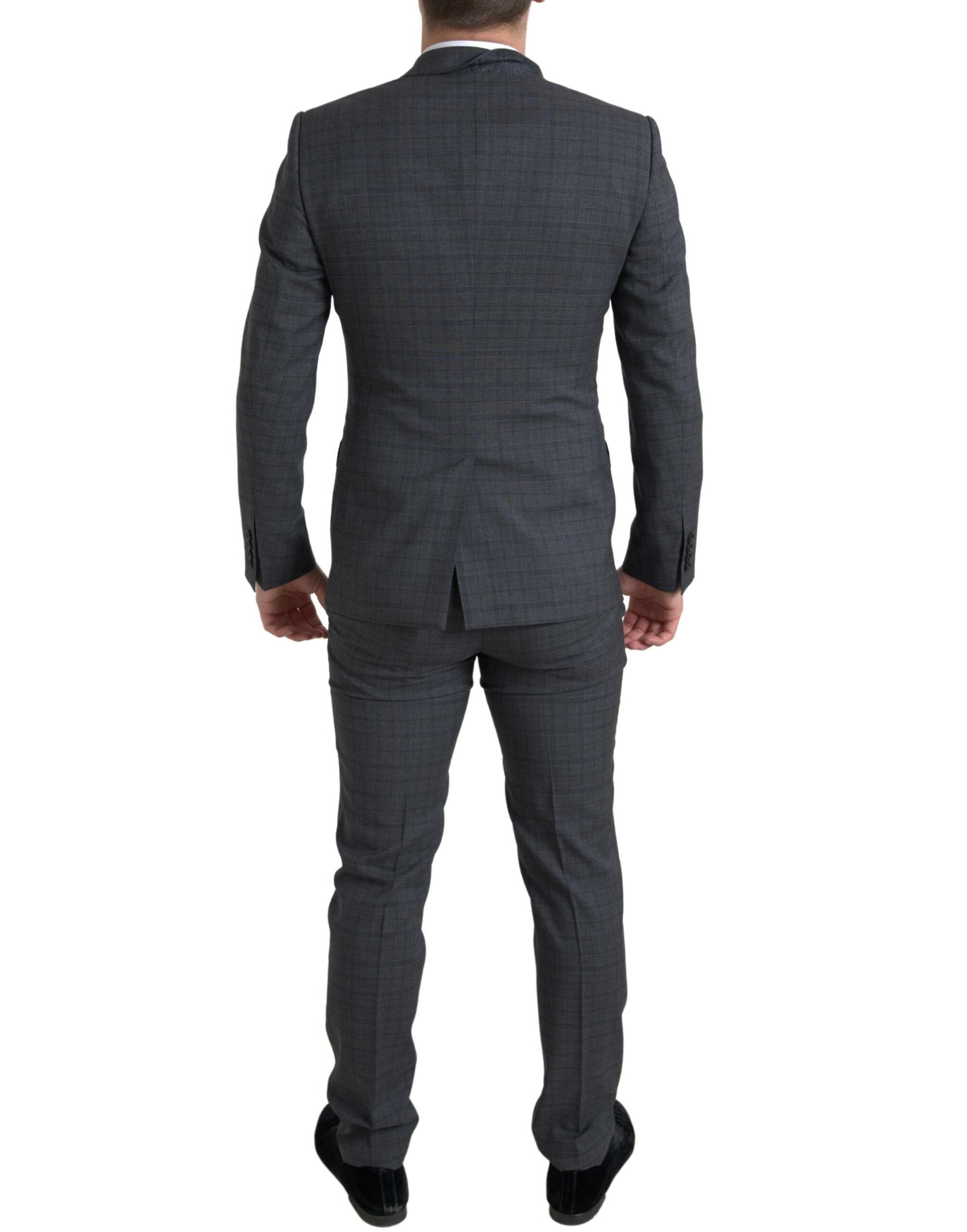 Elegant grey checked slim fit suit