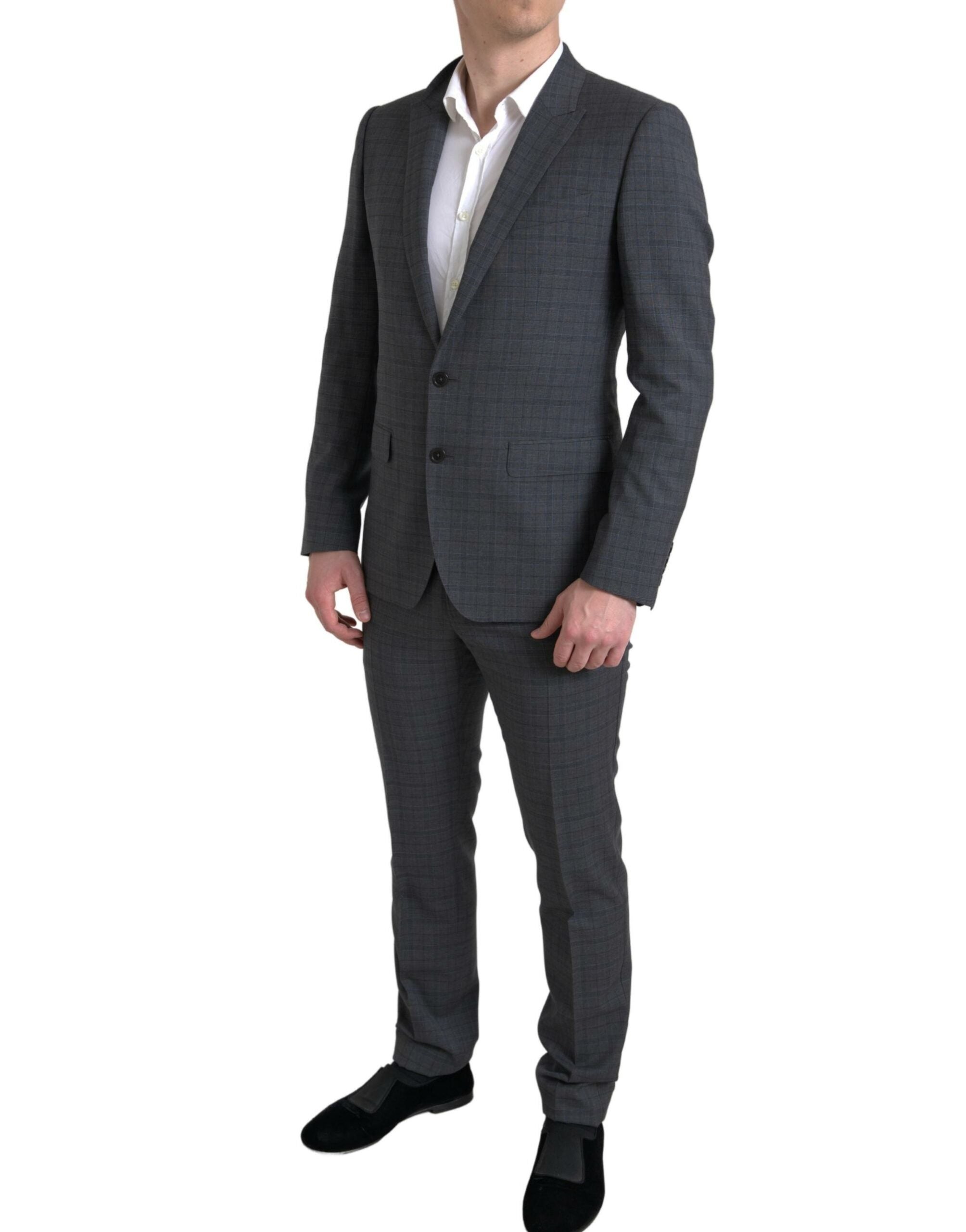 Elegant grey checked slim fit suit
