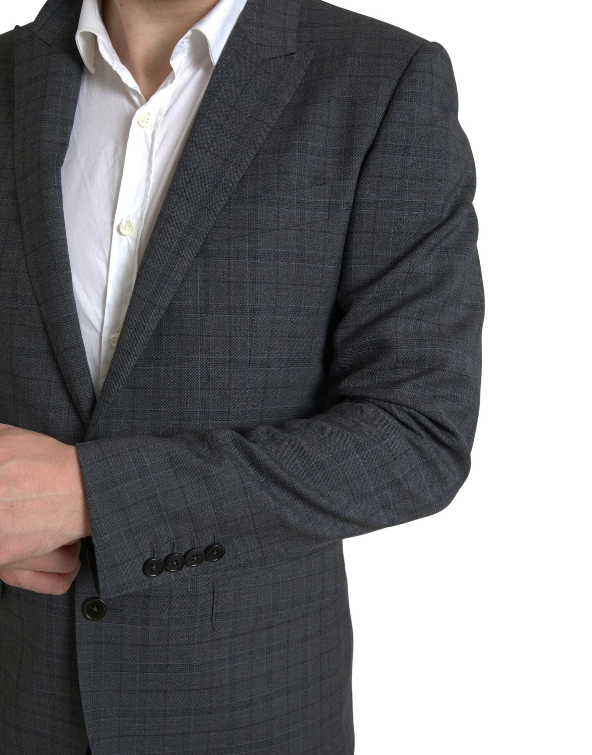 Elegant grey checked slim fit suit
