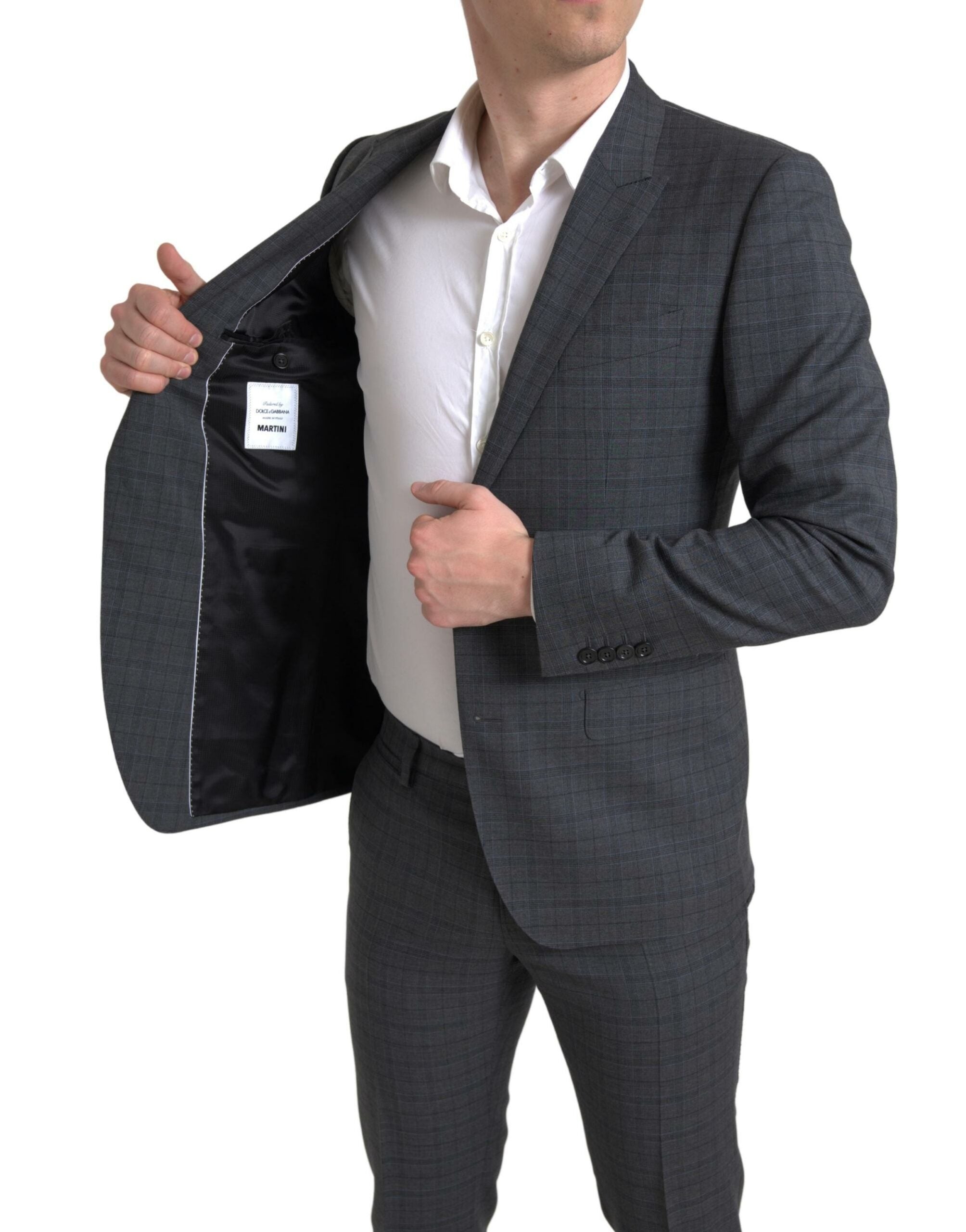 Elegant grey checked slim fit suit