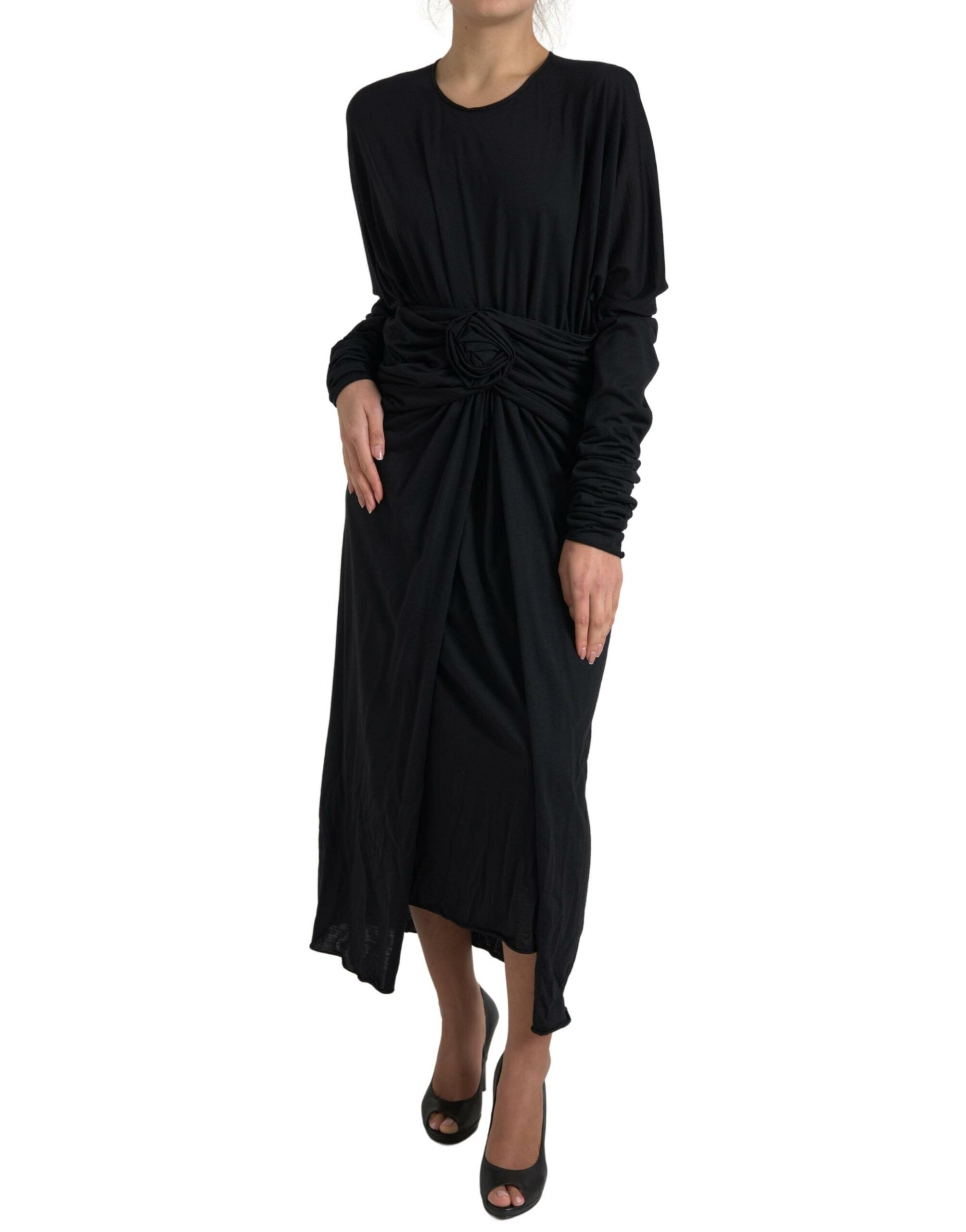 Elegant black wool wrap dress