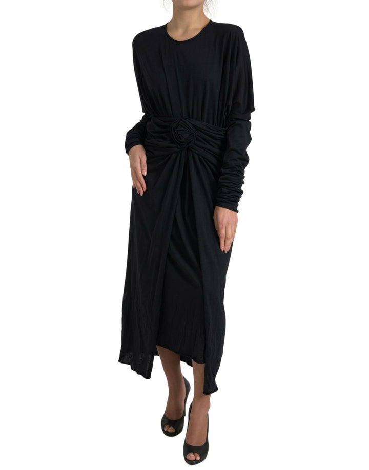 Schwarzes Wickelkleid aus Wolle Midikleid