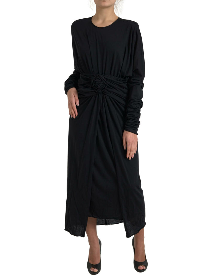 Schwarzes Wickelkleid aus Wolle Midikleid