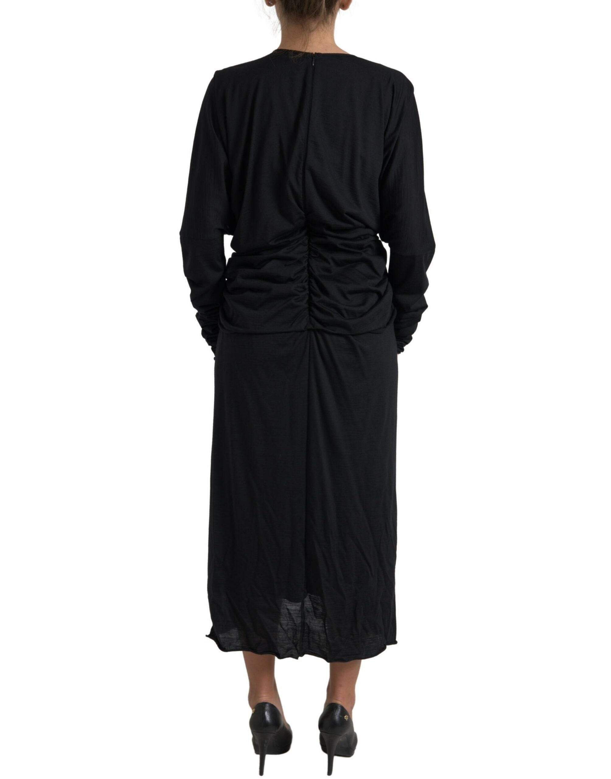 Elegant black wool wrap dress