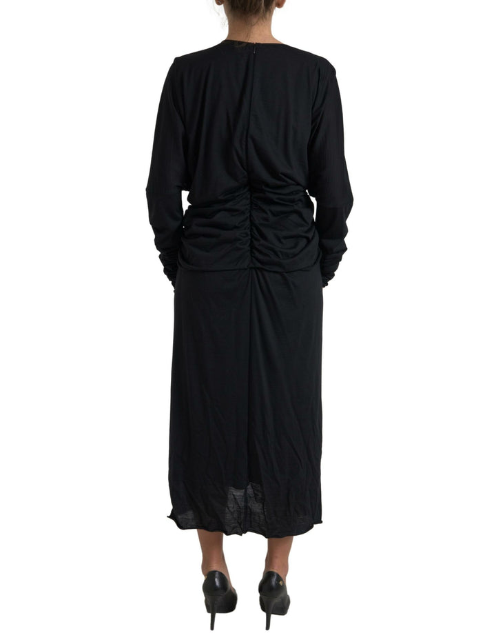 Schwarzes Wickelkleid aus Wolle Midikleid