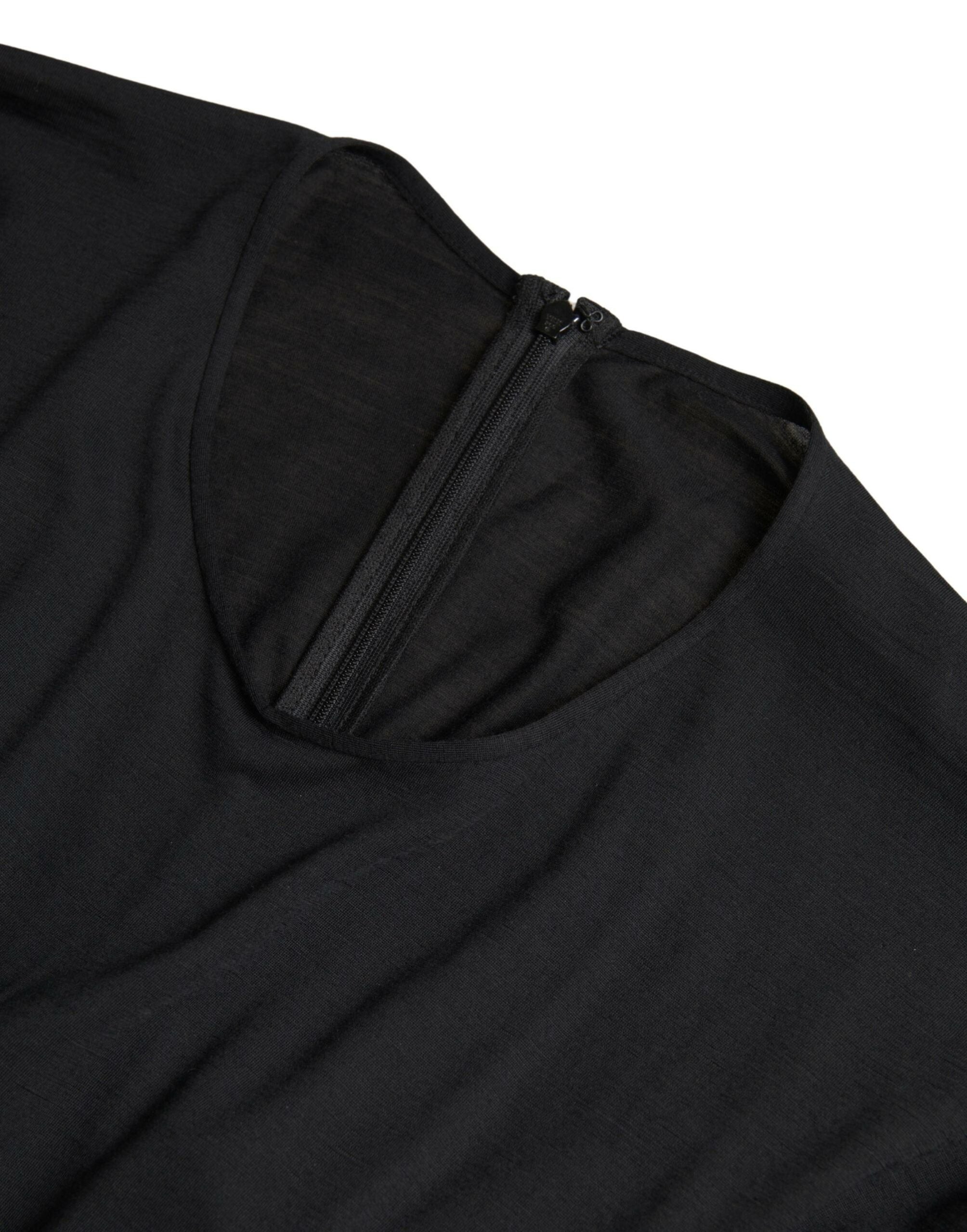 Elegant black wool wrap dress