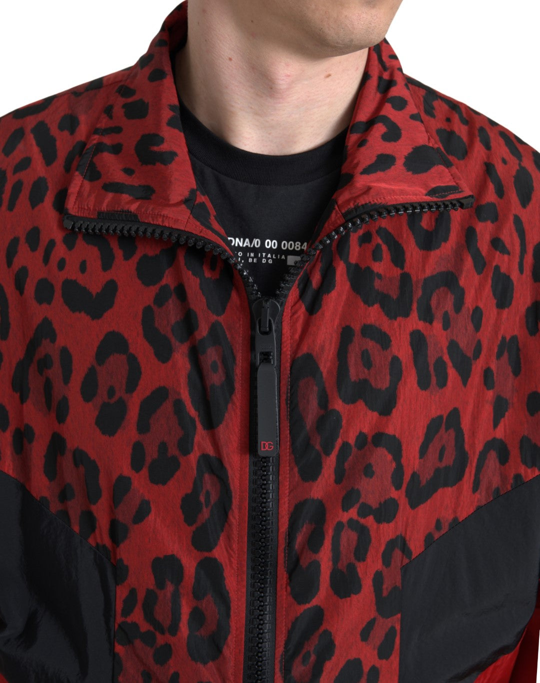 Red leopard zip-up sweater jacket