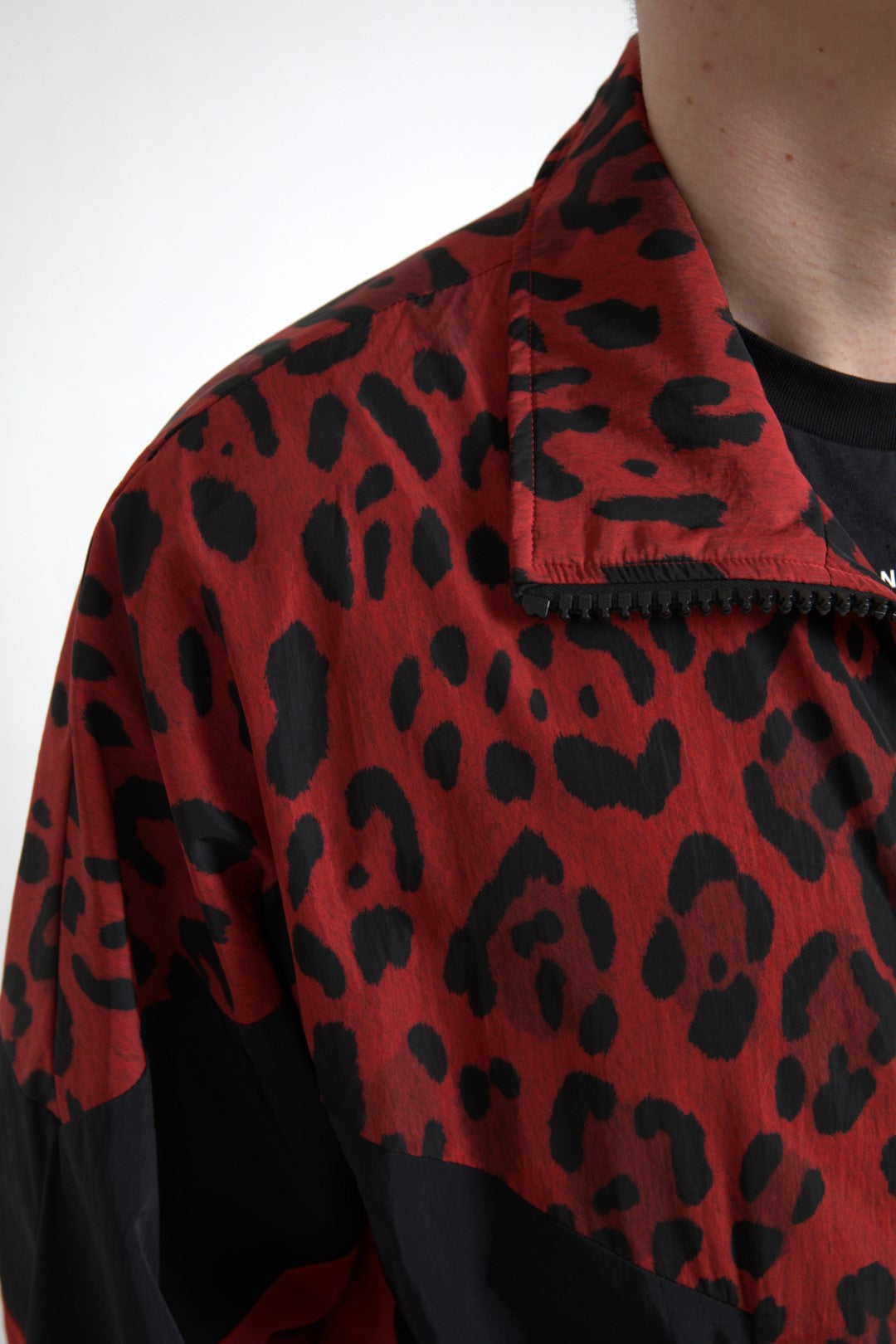 Red leopard zip-up sweater jacket