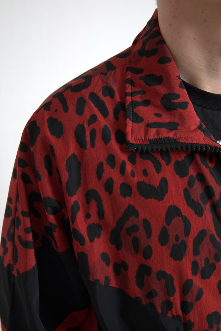 Red leopard zip-up sweater jacket