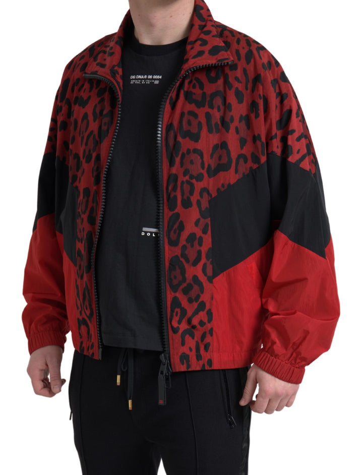 Red leopard zip-up sweater jacket