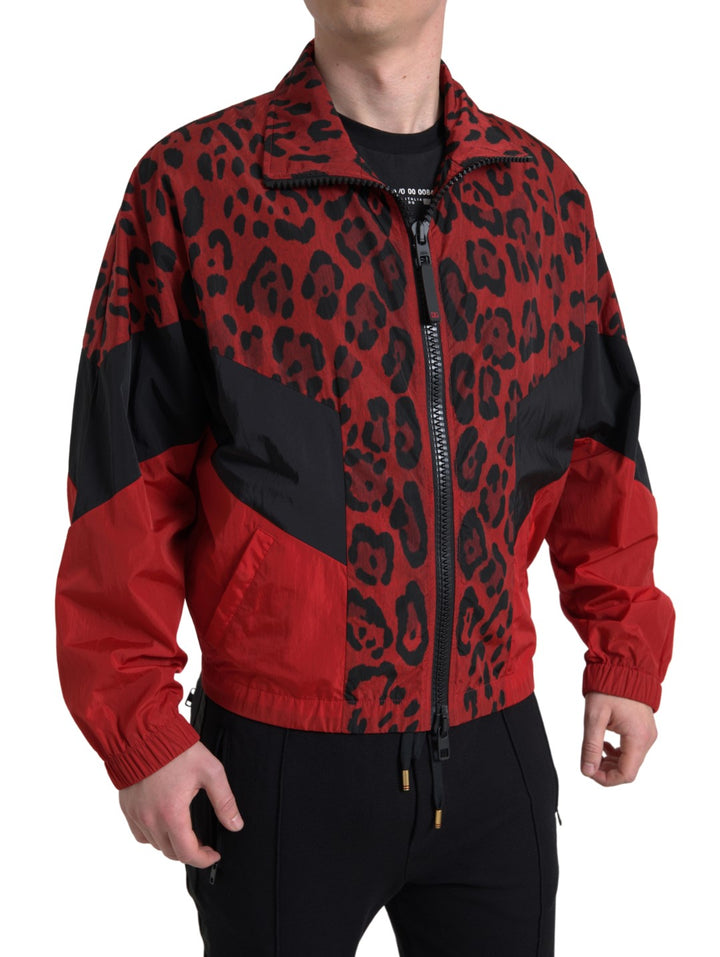Red leopard zip-up sweater jacket