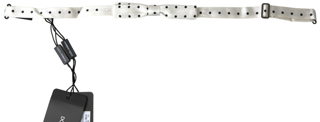 Weiße Seide Polka Dot Verstellbare Hals Männer Fliege