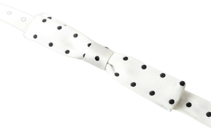 Weiße Seide Polka Dot Verstellbare Hals Männer Fliege