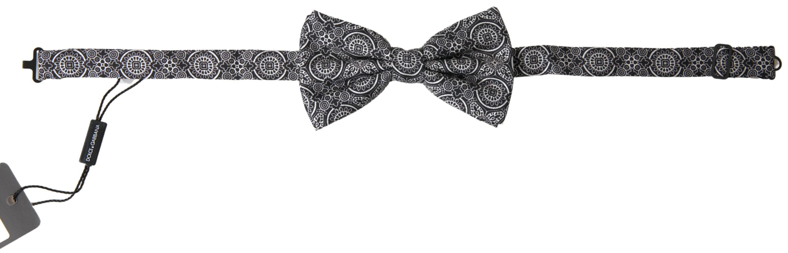 Elegant black and white silk bow tie
