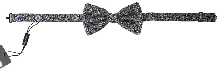 Elegant black and white silk bow tie