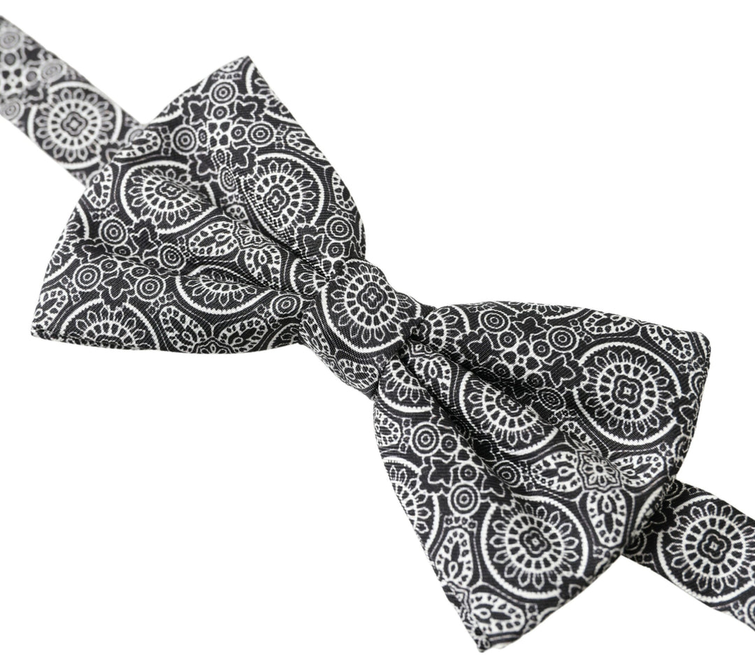 Elegant black and white silk bow tie