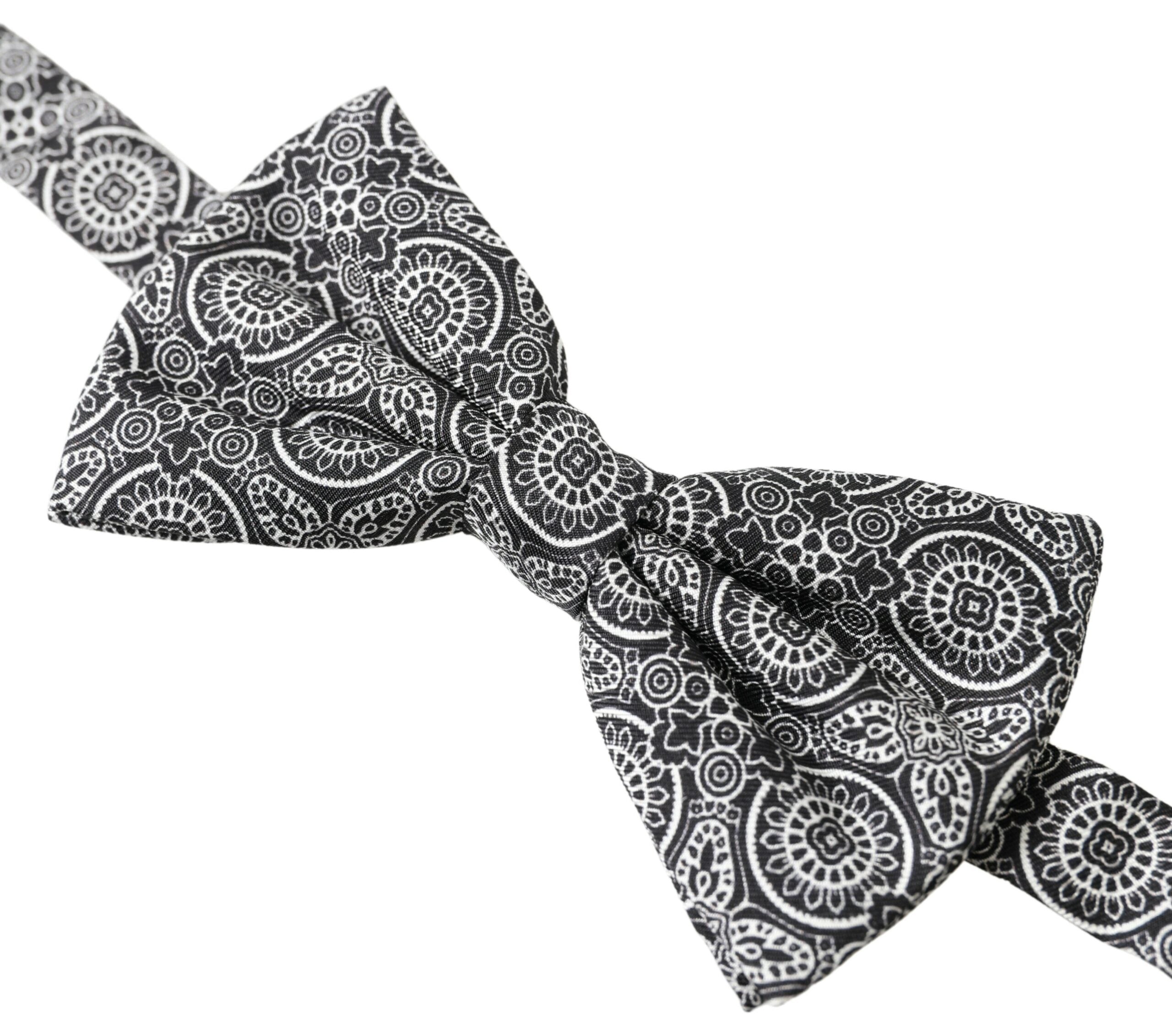 Elegant black and white silk bow tie
