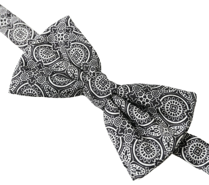 Elegant black and white silk bow tie