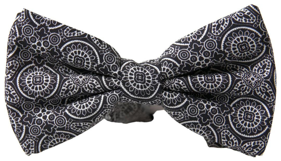 Elegant black and white silk bow tie