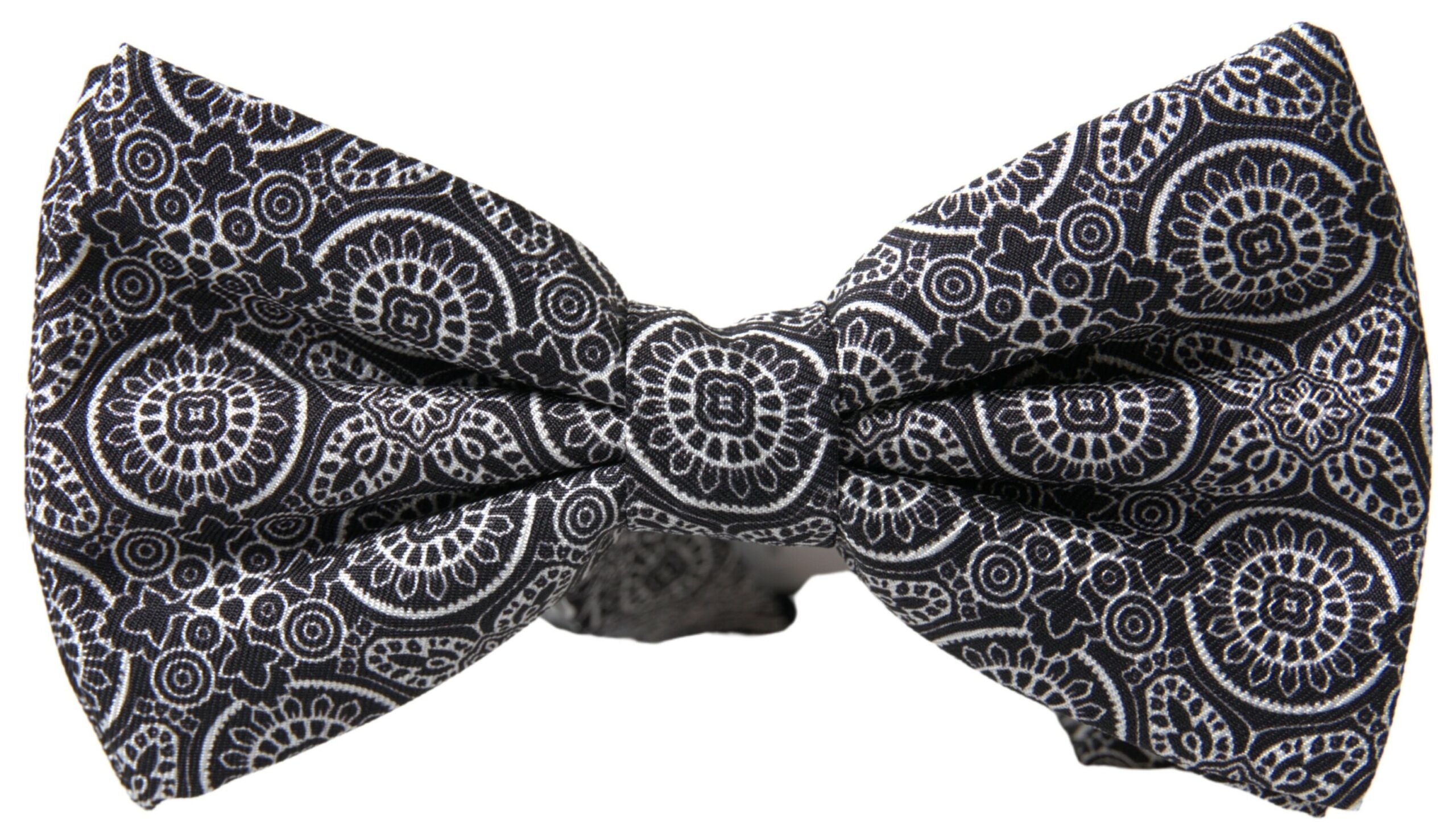Elegant black and white silk bow tie